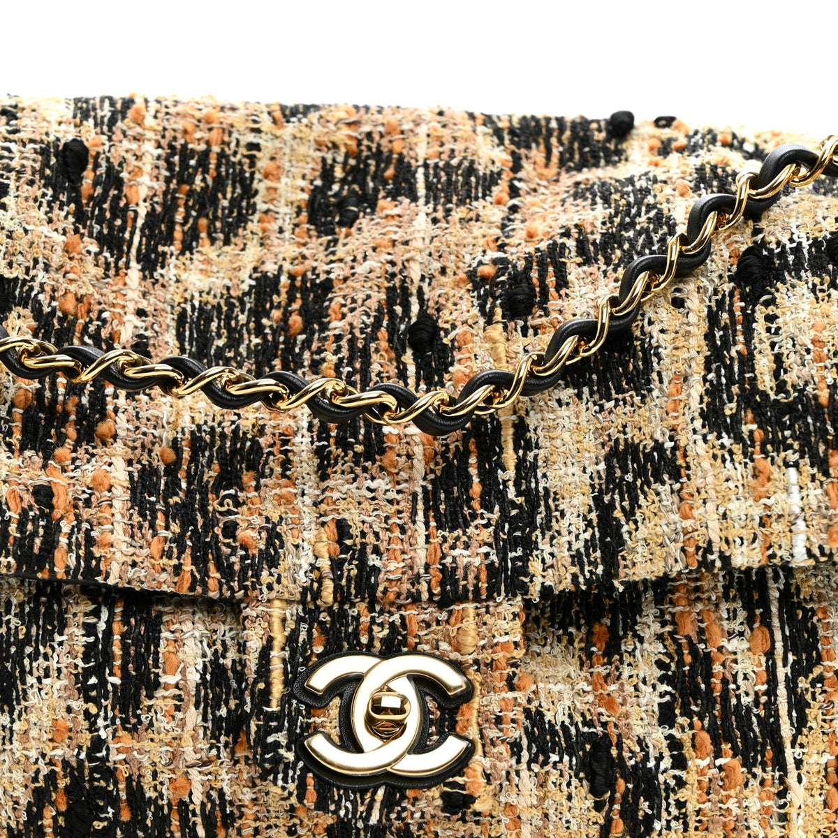 Tweed Mixed Fibers Leopard Print Small Souplissimo Maxi Flap Brown Black White