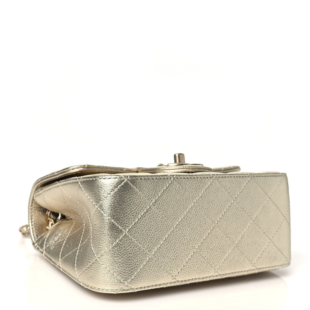 Metallic Caviar Quilted Mini Square CC Slide Flap Gold