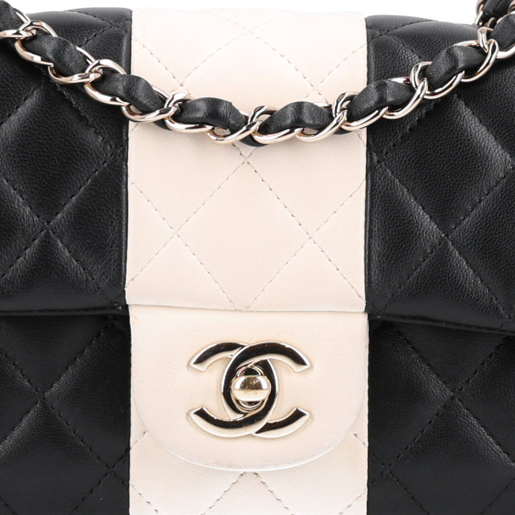 Lambskin Quilted Mini Rectangular Flap Black White