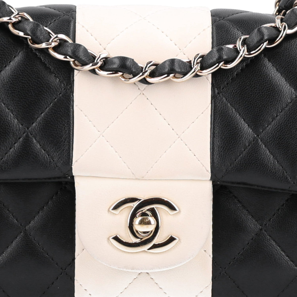 Lambskin Quilted Mini Rectangular Flap Black White
