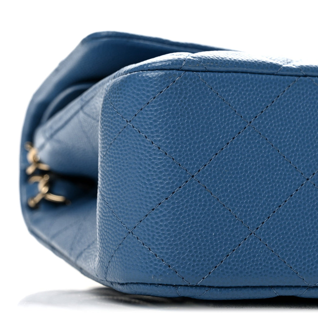 Caviar Quilted Medium Double Flap Blue