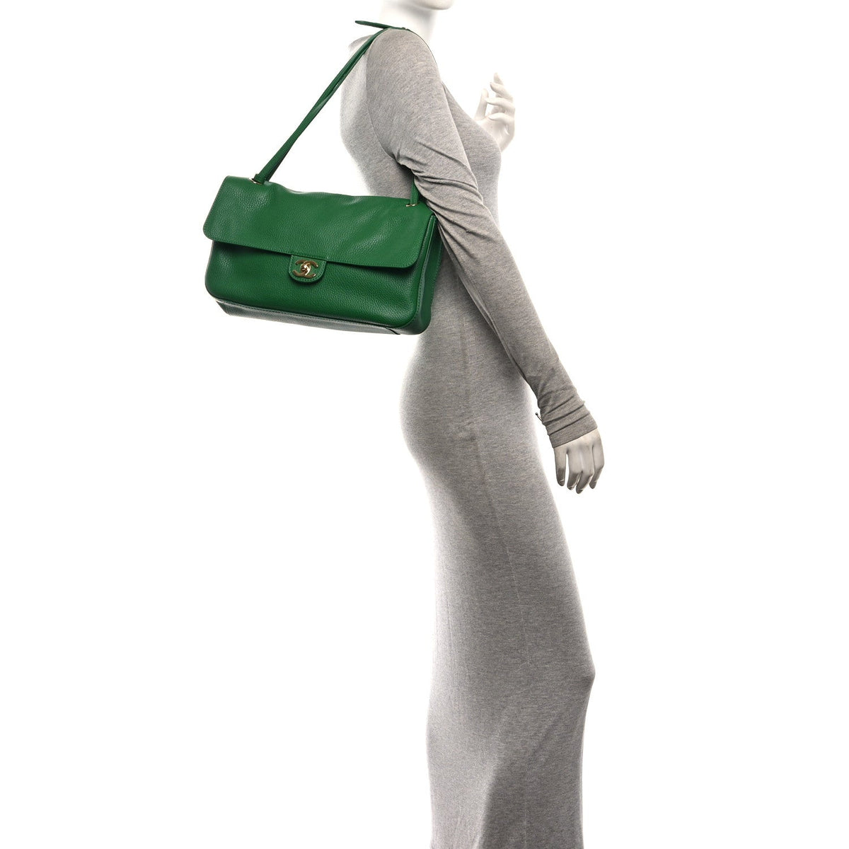 Grained Calfskin Small Souplissimo Maxi Flap Green