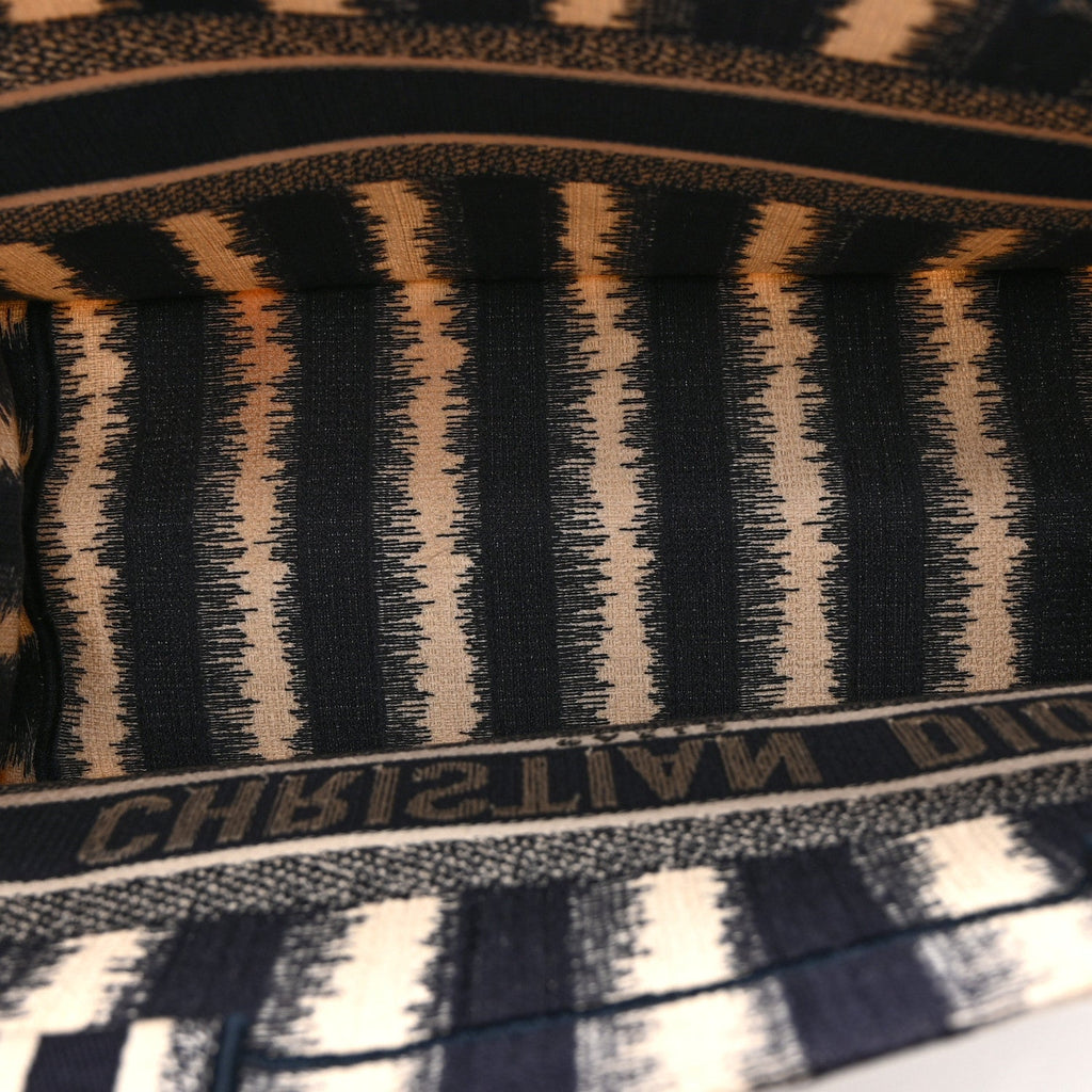 Canvas Embroidered Medium Striped Book Tote Navy
