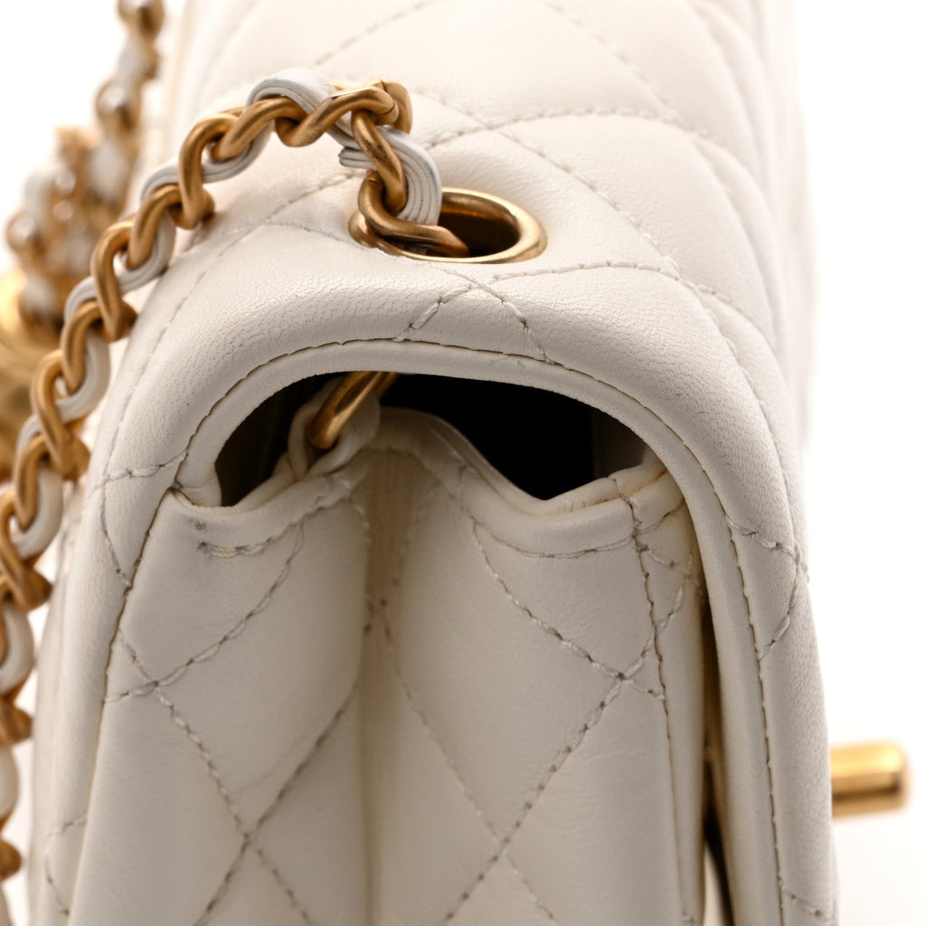 Lambskin Quilted Mini Pearl Crush Flap White