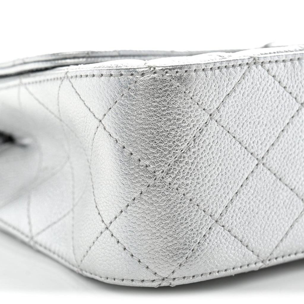Metallic Caviar Quilted Medium CC Slide Flap Silver