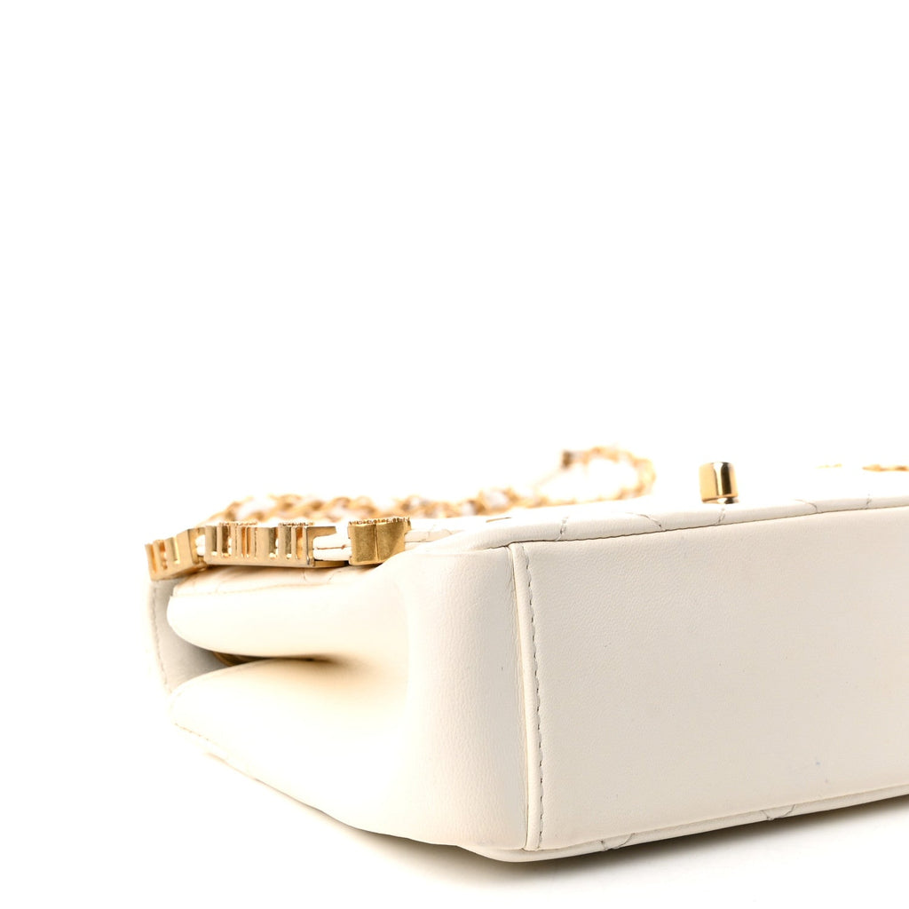 Lambskin Enamel Strass Quilted Mini Paris Monaco Flap White