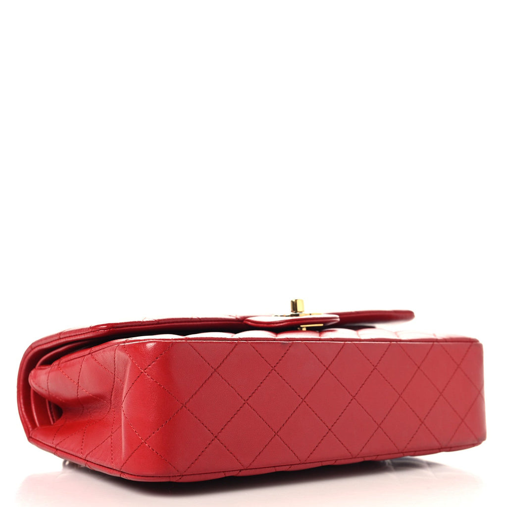 Lambskin Quilted Medium Double Flap Red
