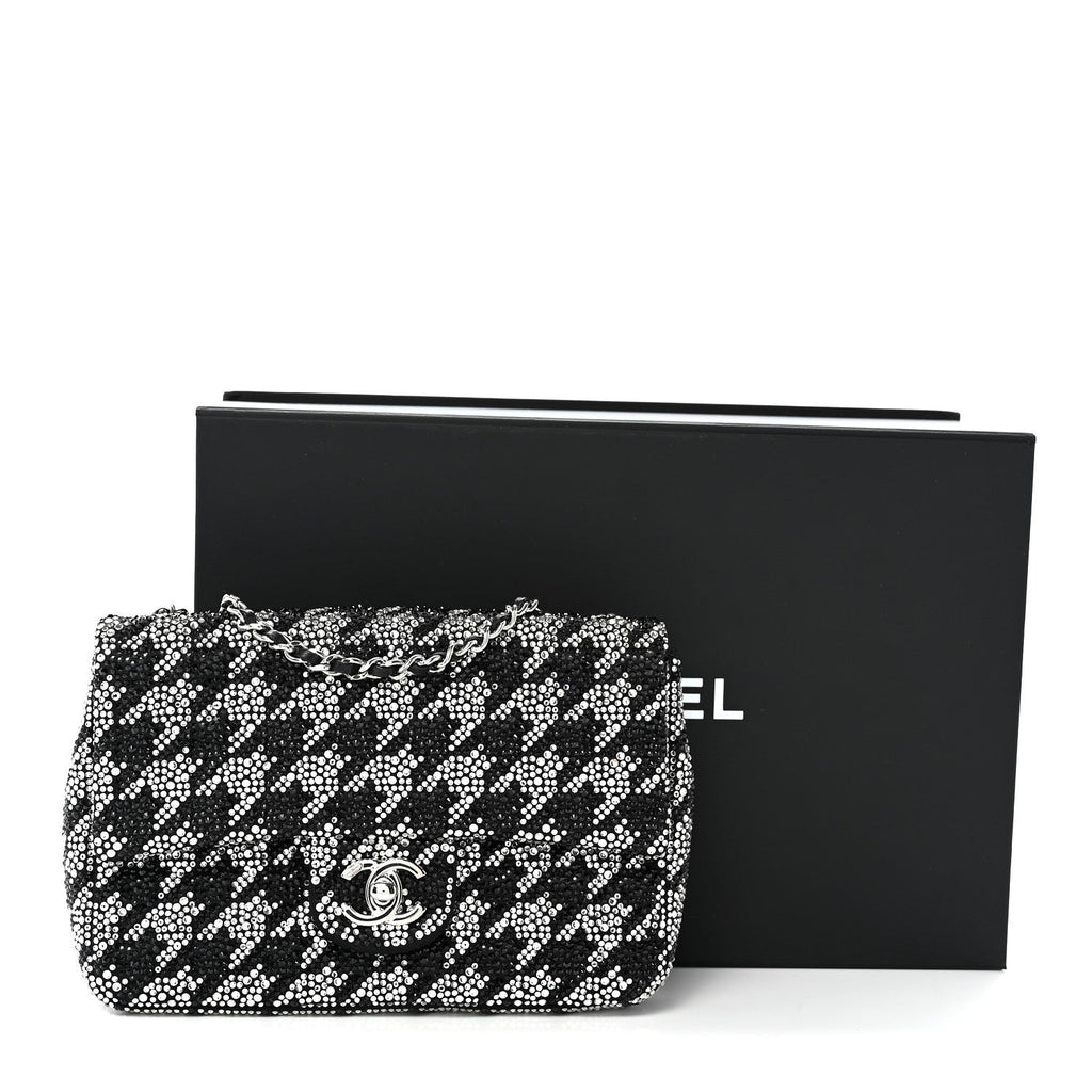 Satin Crystal Diamante Houndstooth Small Flap Black