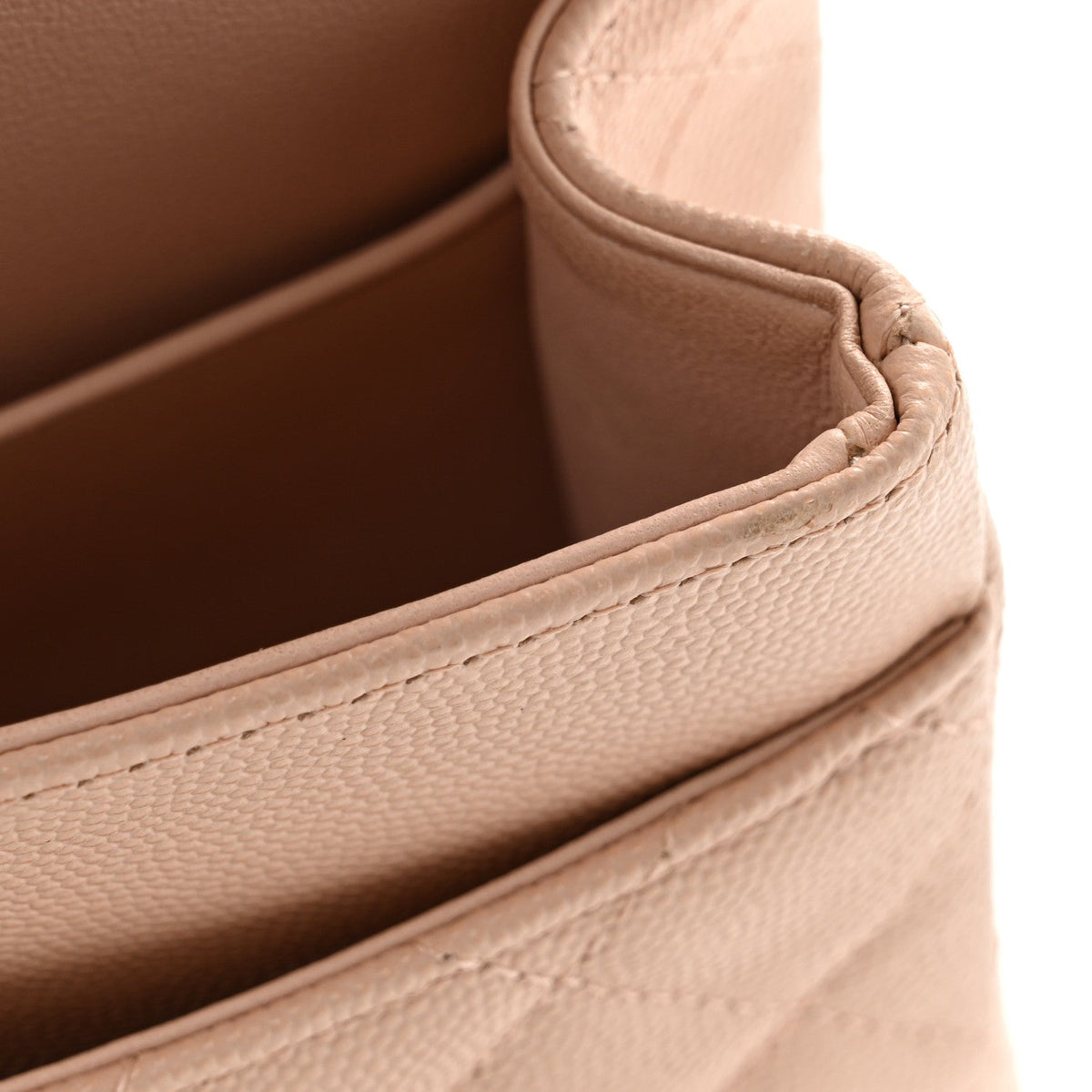 Caviar Quilted Medium Double Flap Light Beige