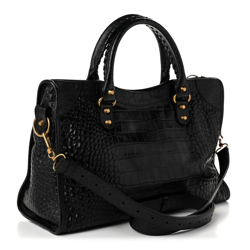 Calfskin Crocodile Embossed Gold Hardware Le City Black