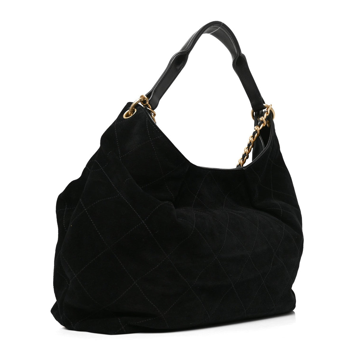 Suede Calfskin Lambskin Quilted Maxi Hobo Black