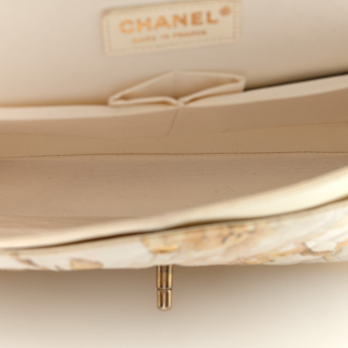 Denim Floral Printed Medium Double Flap Beige