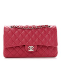 Lambskin Quilted Medium Double Flap Dark Pink