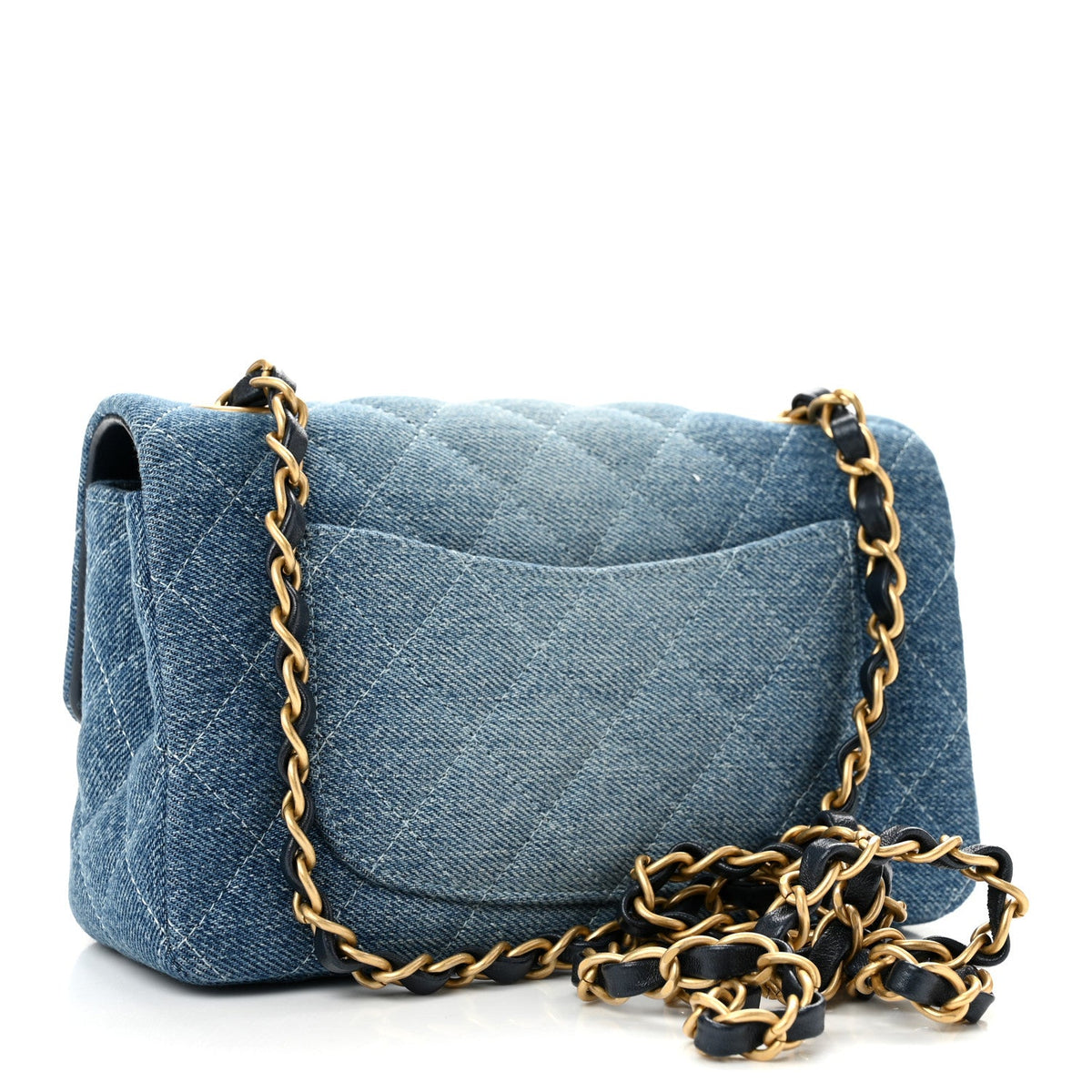 Washed Denim Quilted Mini Rectangular Flap Blue