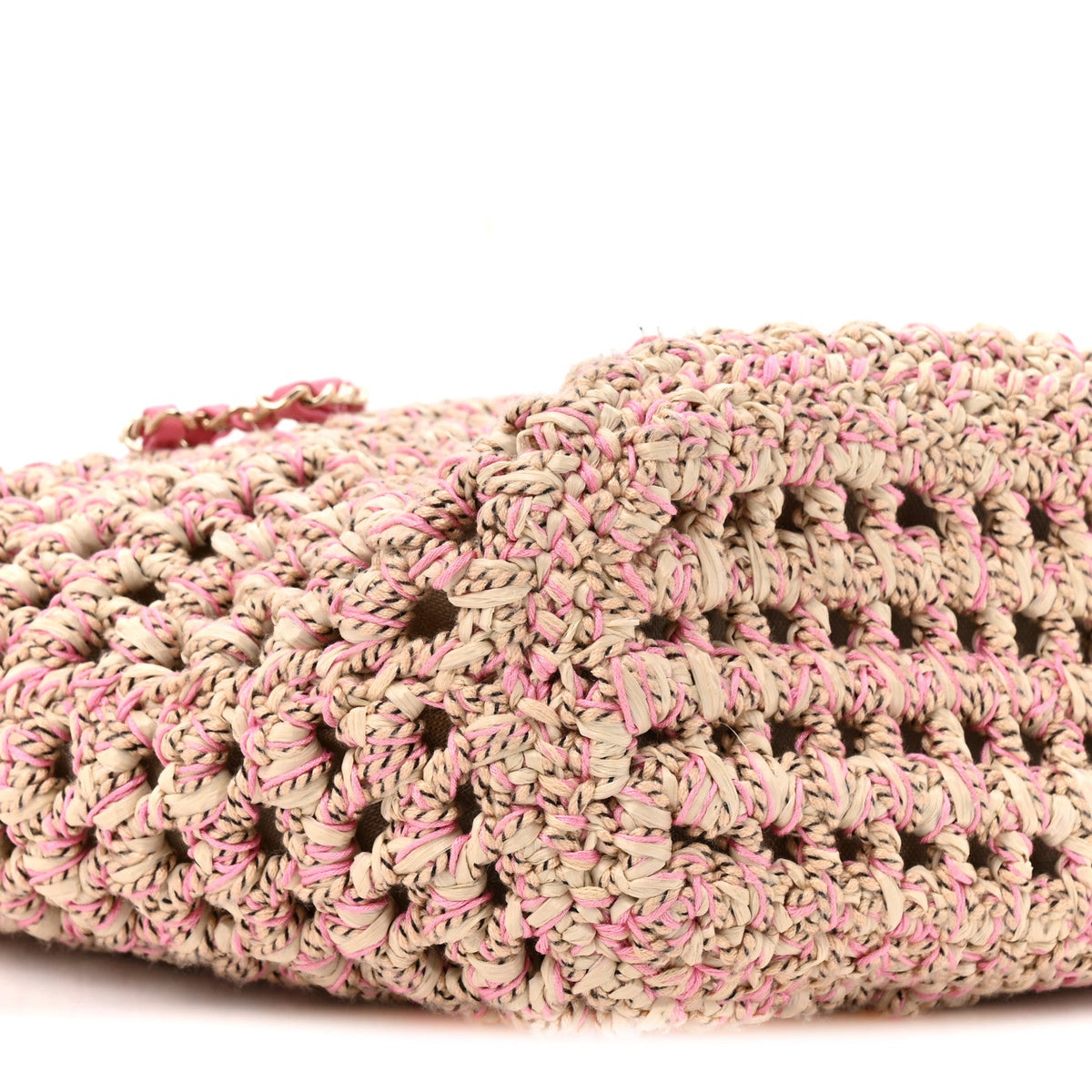 Mixed Fibers Calfskin Crochet Small Shopping Bag Beige Pink