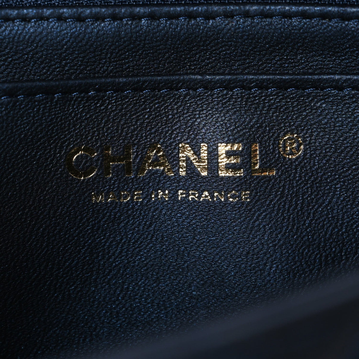 Iridescent Lambskin Quilted Mini Top Handle Rectangular Flap Dark Blue