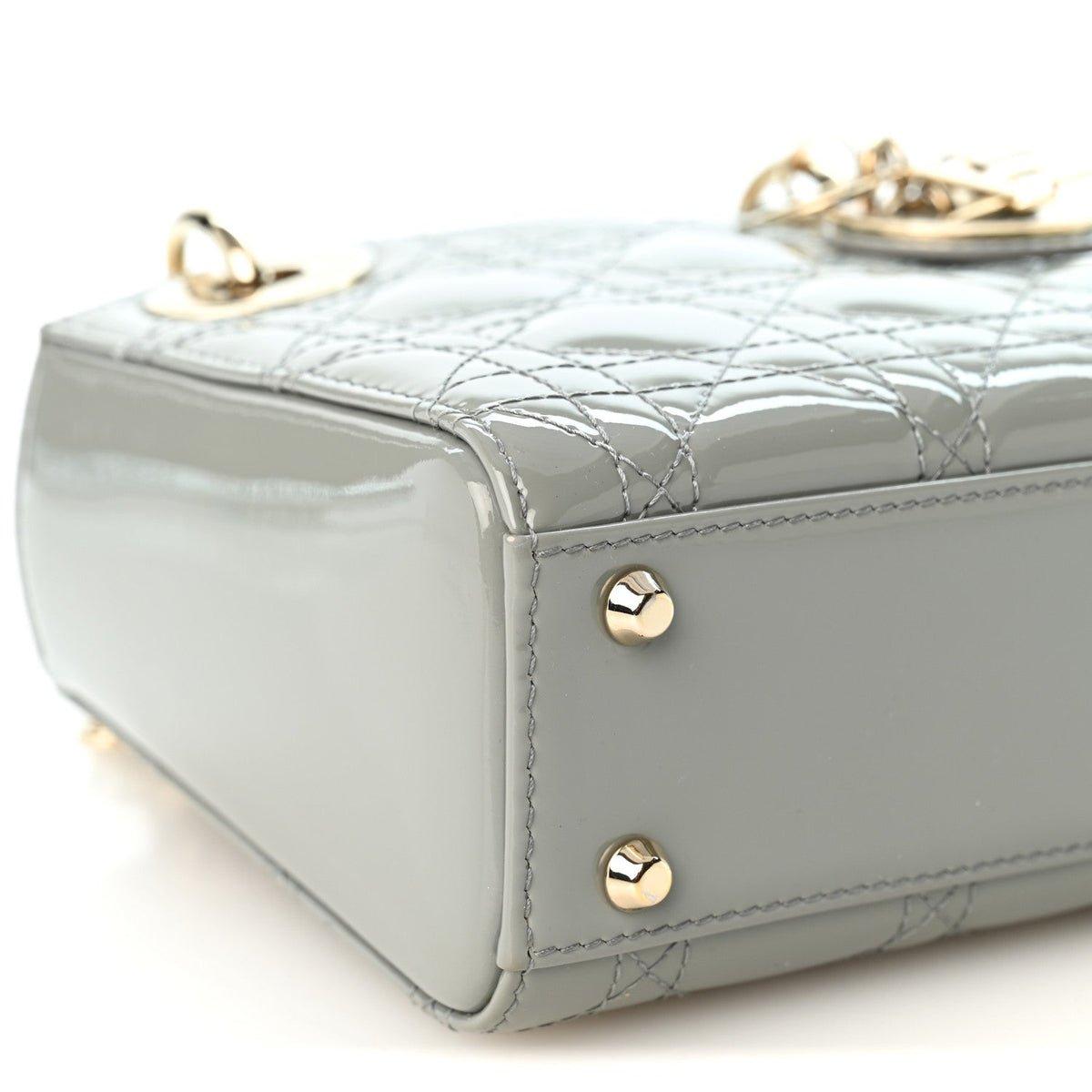 Patent Cannage Mini Lady Dior Grey Stone