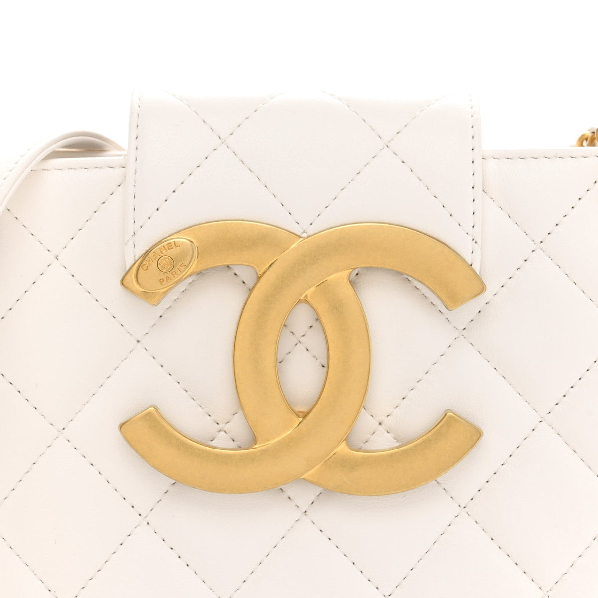 Lambskin Quilted Giant CC Shoulder Bag White