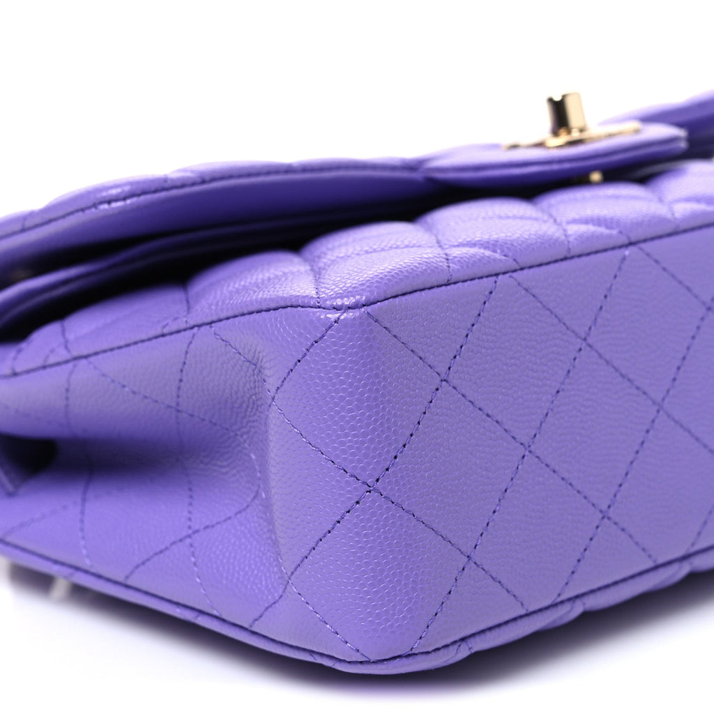 Caviar Quilted Small Double Flap Purple