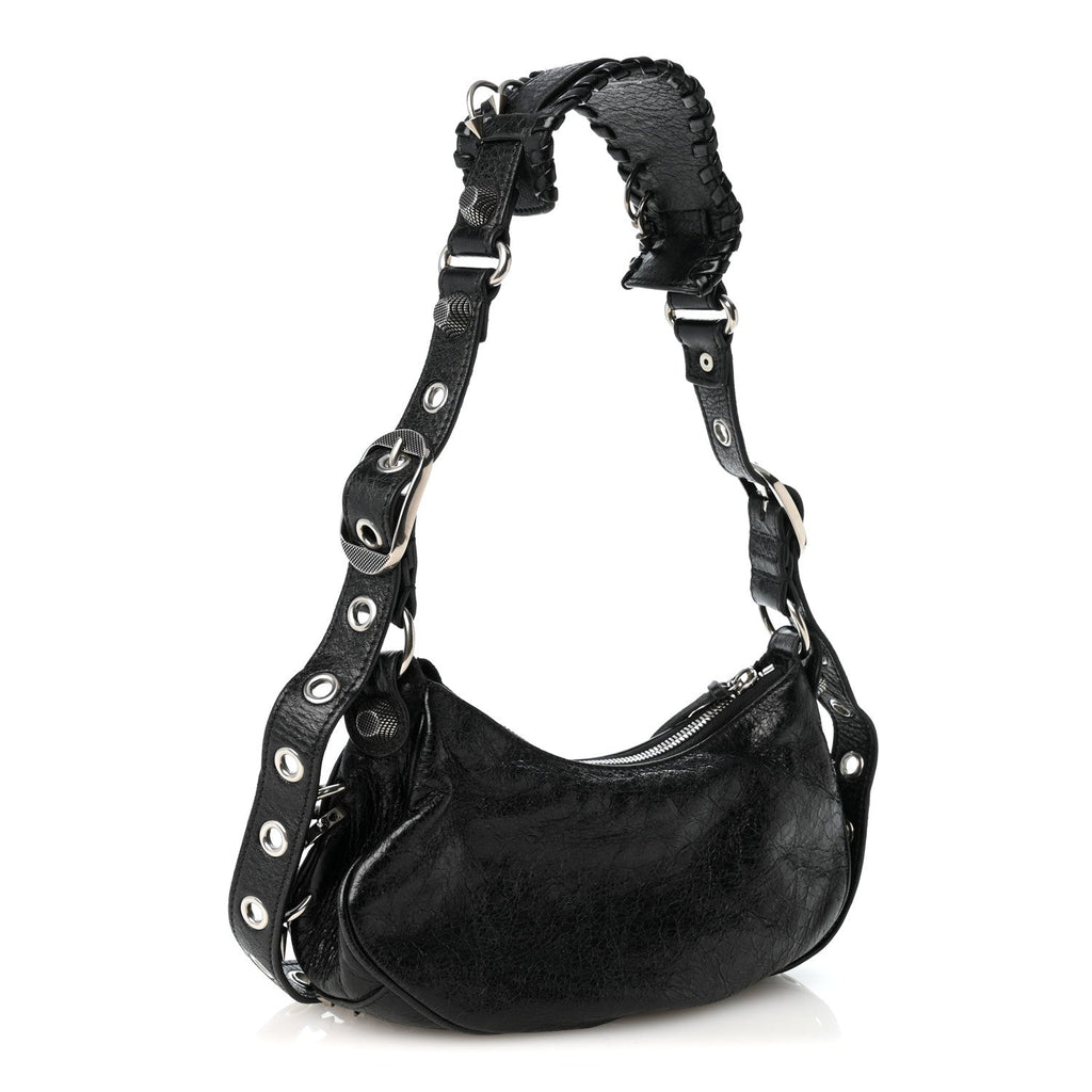 Agneau Arena Pierced Le Cagole Shoulder Bag XS Black