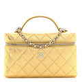Metallic Caviar Quilted Top Handle Slim Vanity With Chain Gold
