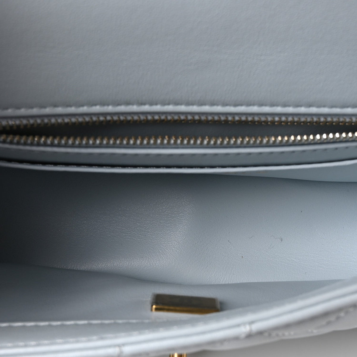 Lambskin Quilted Mini Rectangular Pearl Crush Flap Light Blue