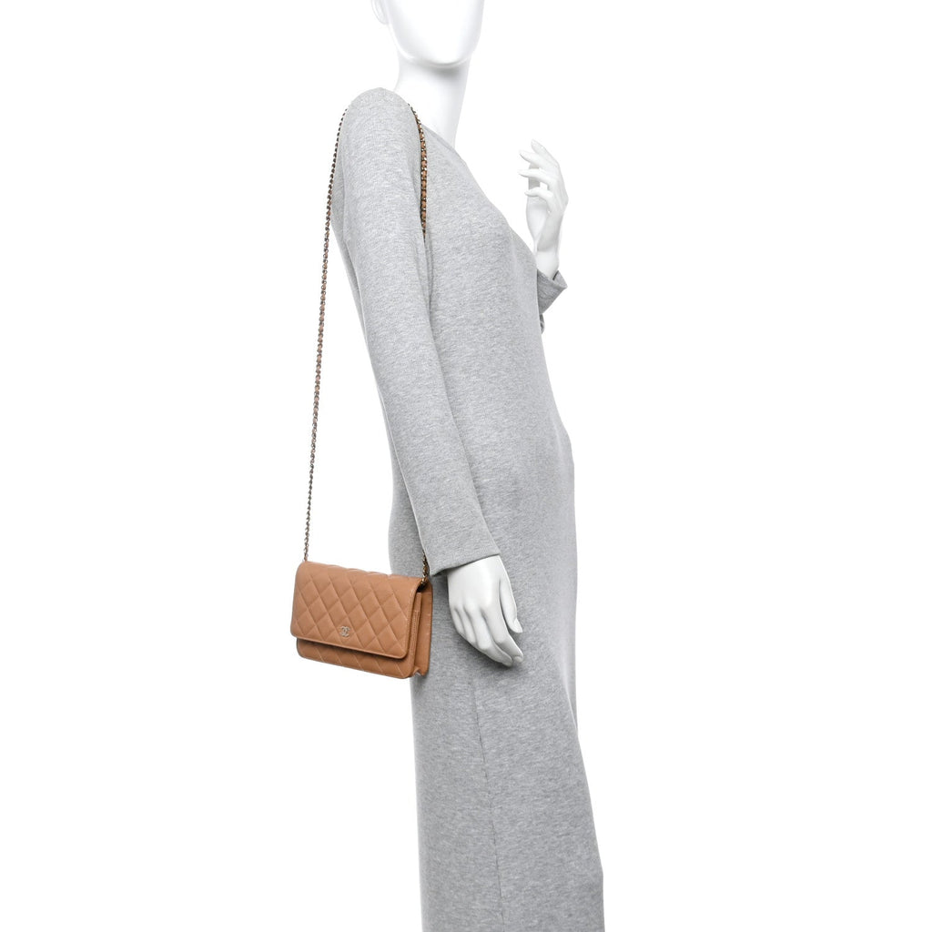 Caviar Quilted Wallet on Chain WOC Dark Beige