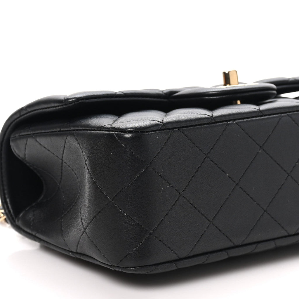 Lambskin Quilted Mini Top Handle Rectangular Flap Black