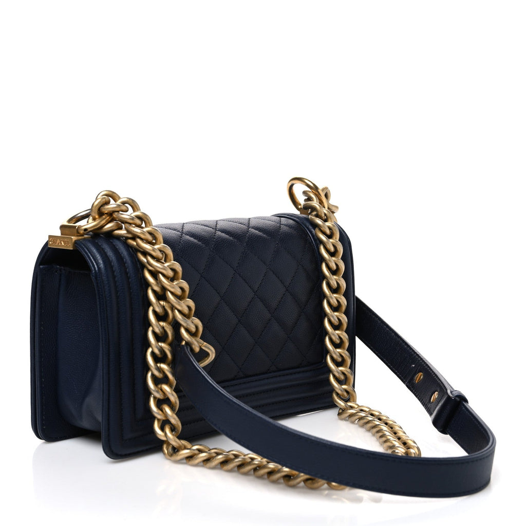 Caviar Quilted Small Boy Flap Navy