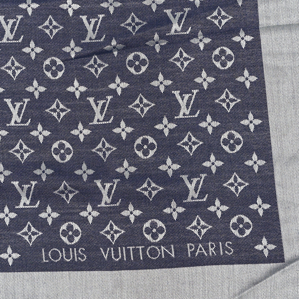 Silk Wool Monogram Denim Shawl Blue