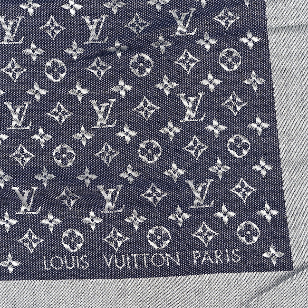 Silk Wool Monogram Denim Shawl Blue