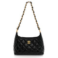 Shiny Crumpled Lambskin Quilted CC Funky Town Hobo Black