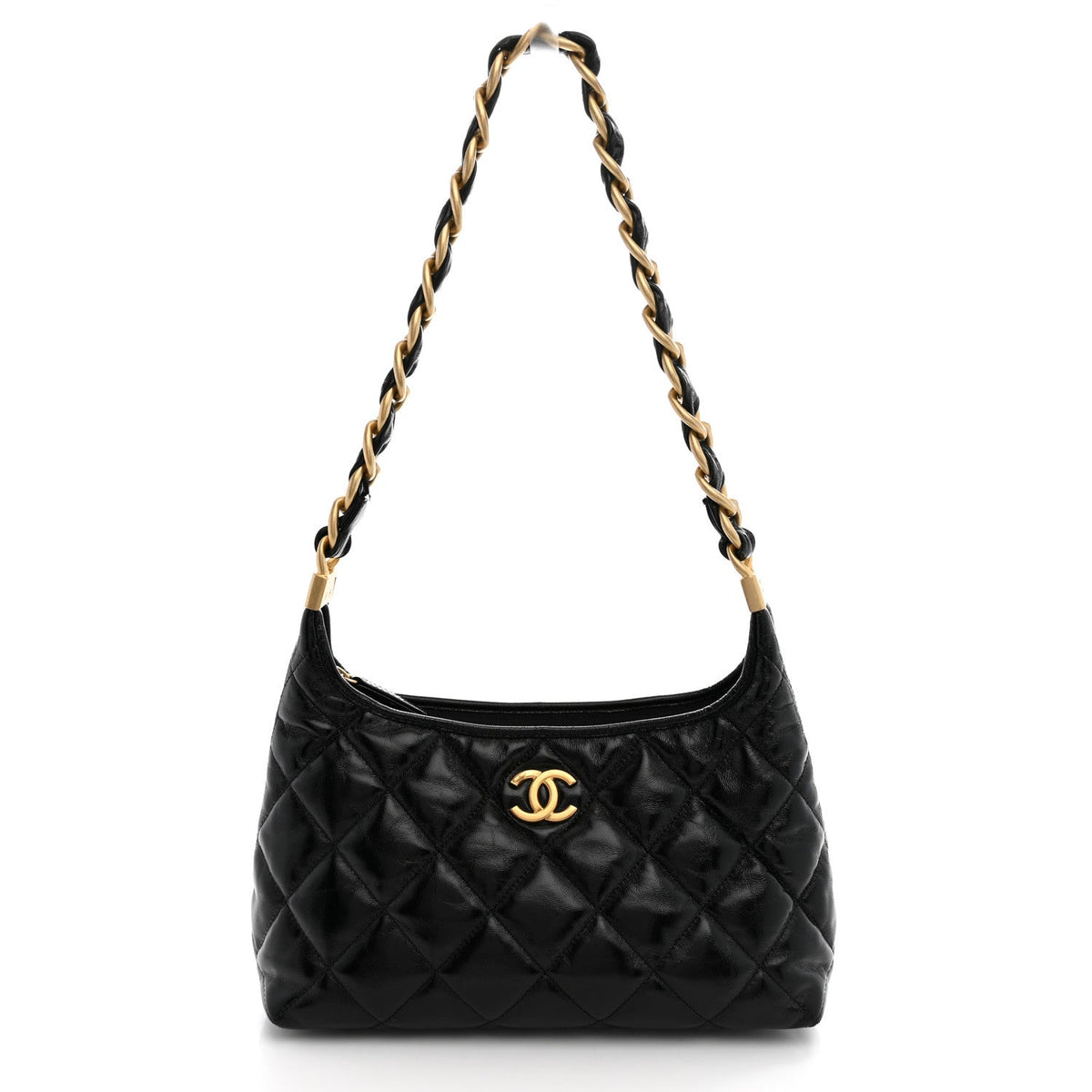 Shiny Crumpled Lambskin Quilted CC Funky Town Hobo Black