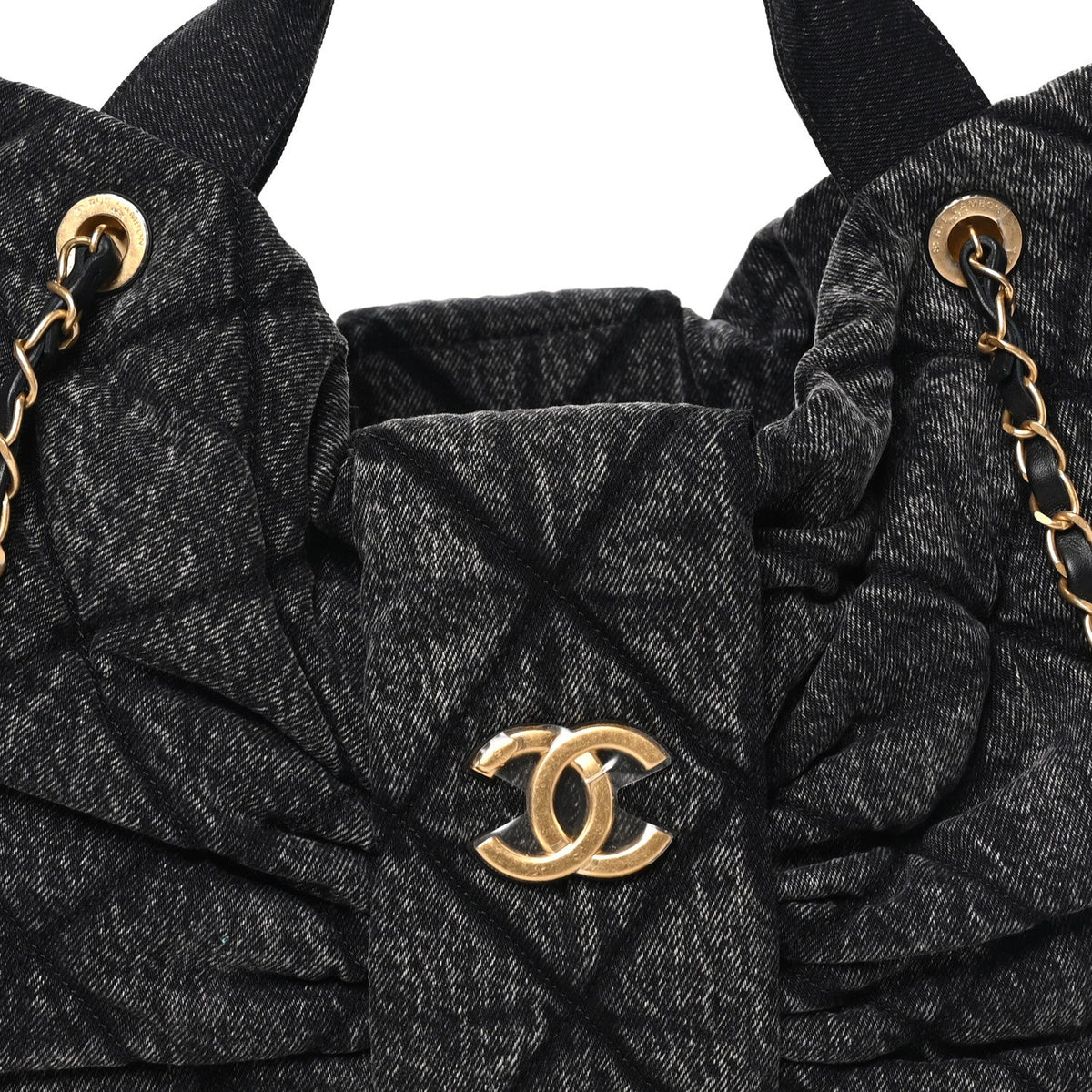 Washed Denim Quilted Maxi Bow Bag Black