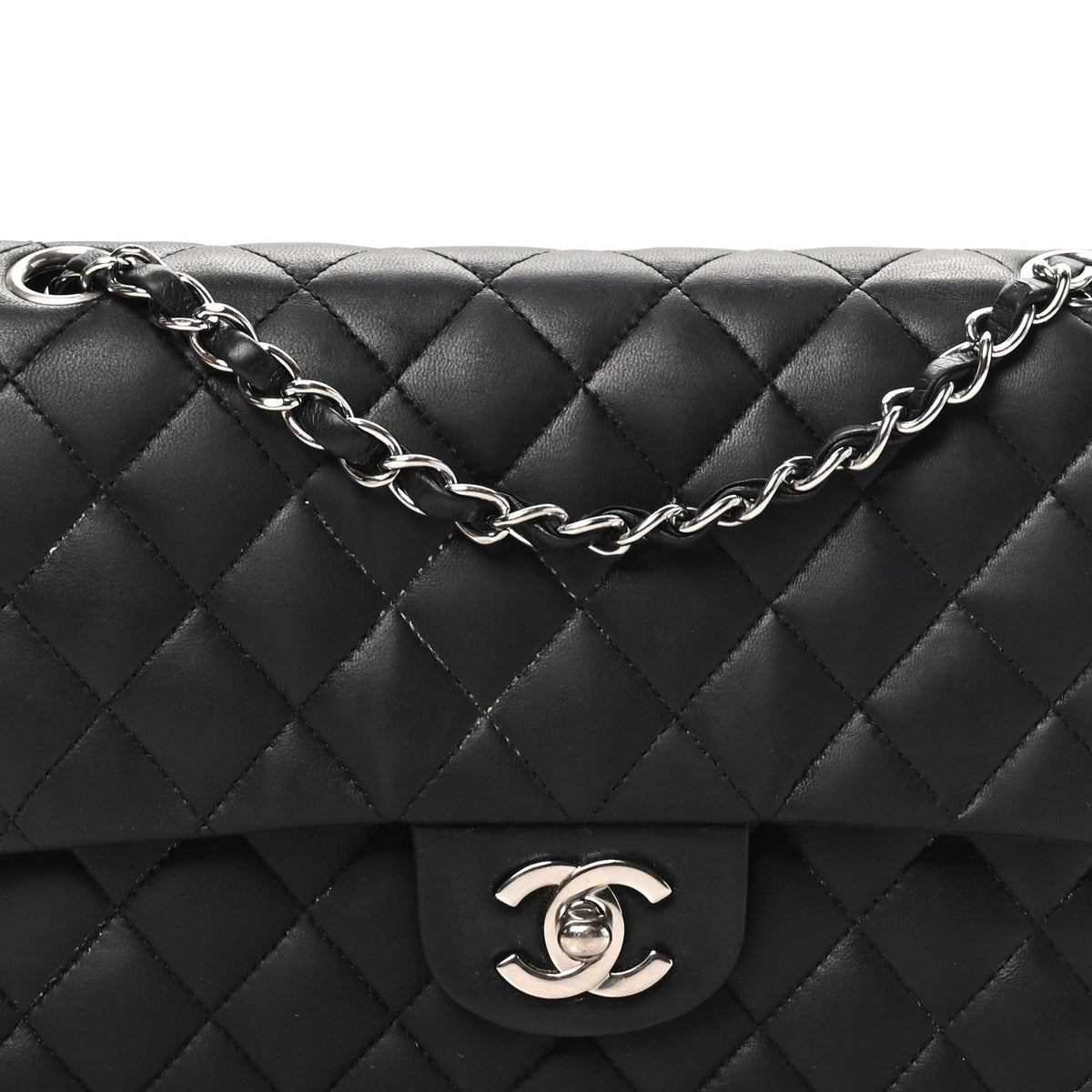 Lambskin Quilted Medium Double Flap Black