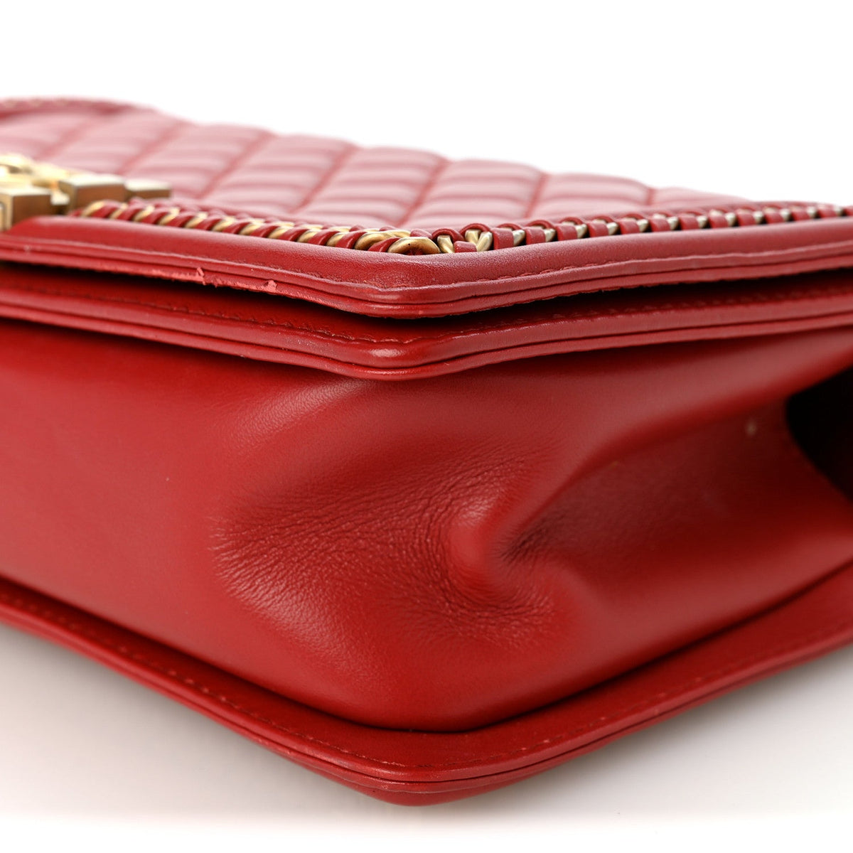 Lambskin Quilted Medium Top Handle Boy Flap Red