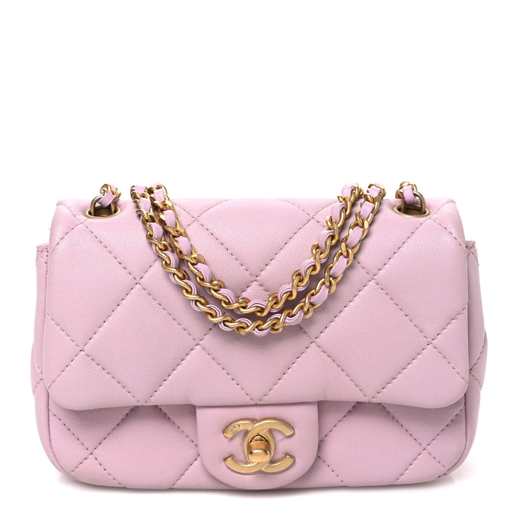 Lambskin Quilted Pearl Small Flap Lilac