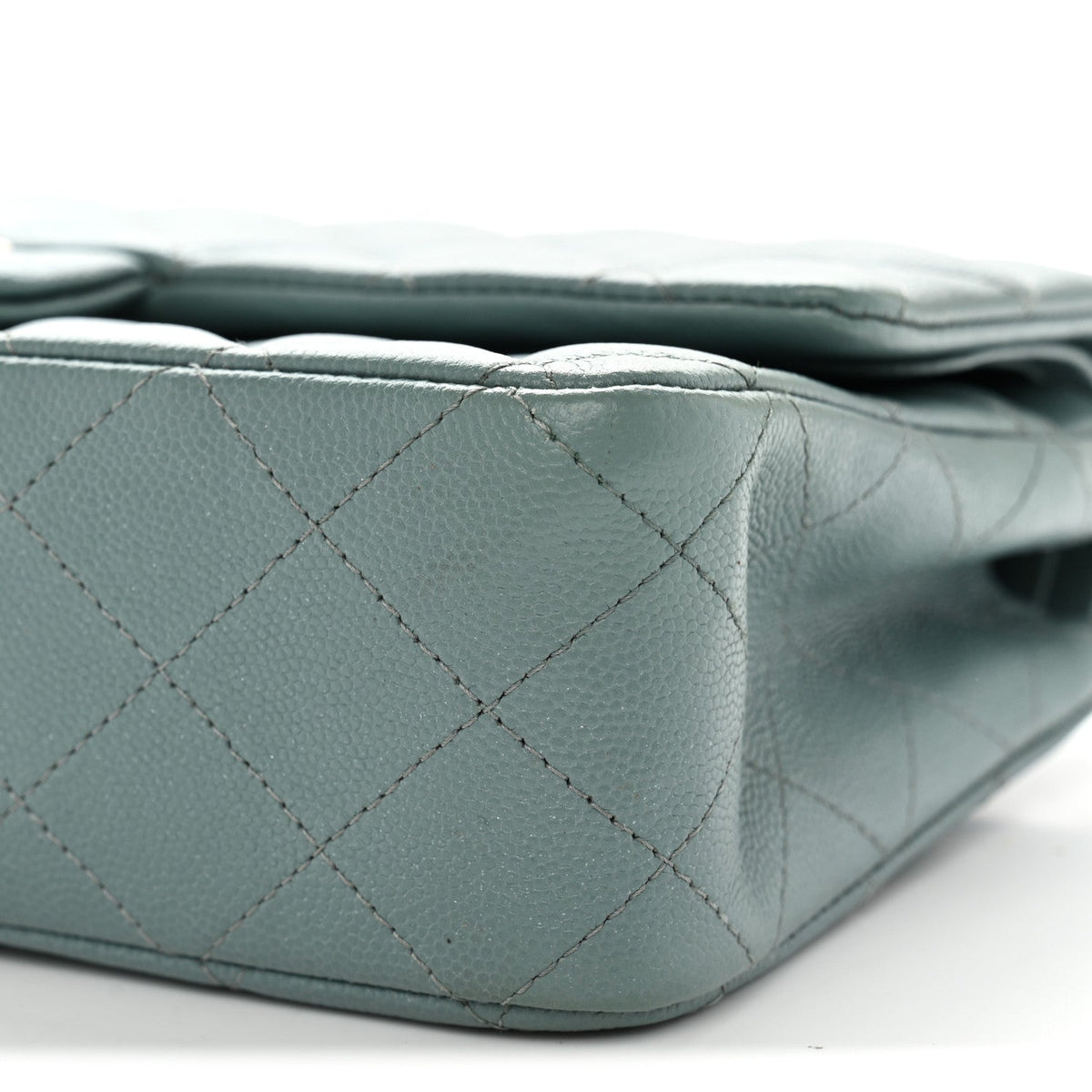 Iridescent Caviar Quilted Medium Double Flap Light Blue