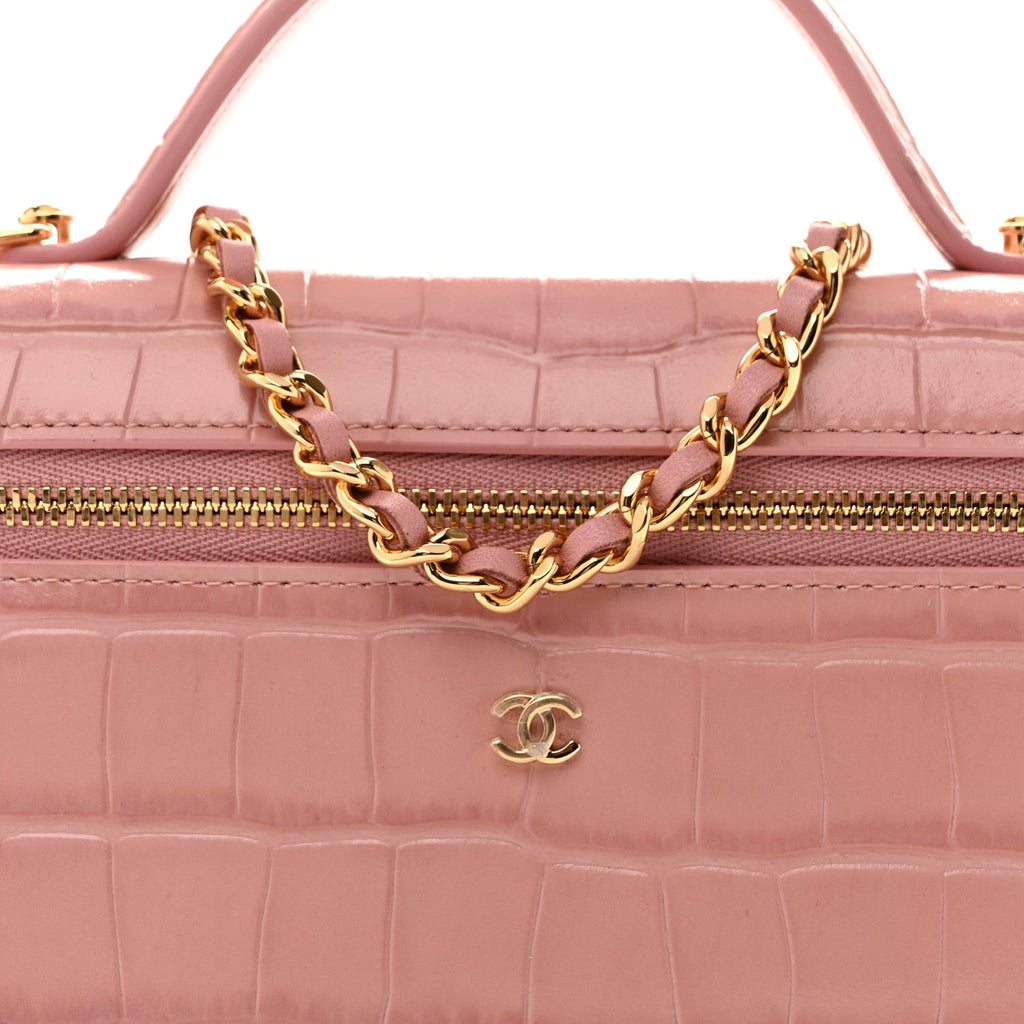 Calfskin Crocodile Embossed Crococo Exoticoco Vanity With Chain Light Pink