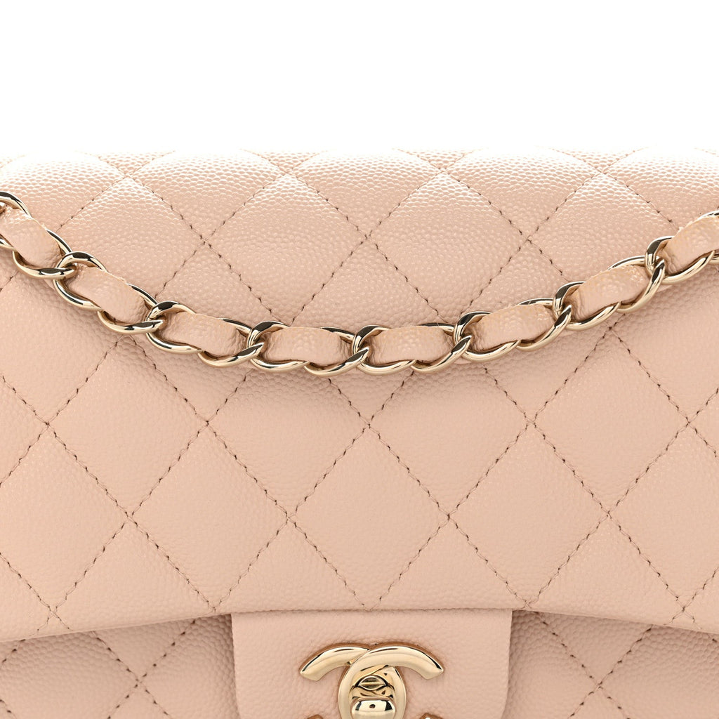 Caviar Quilted Medium Double Flap Light Beige