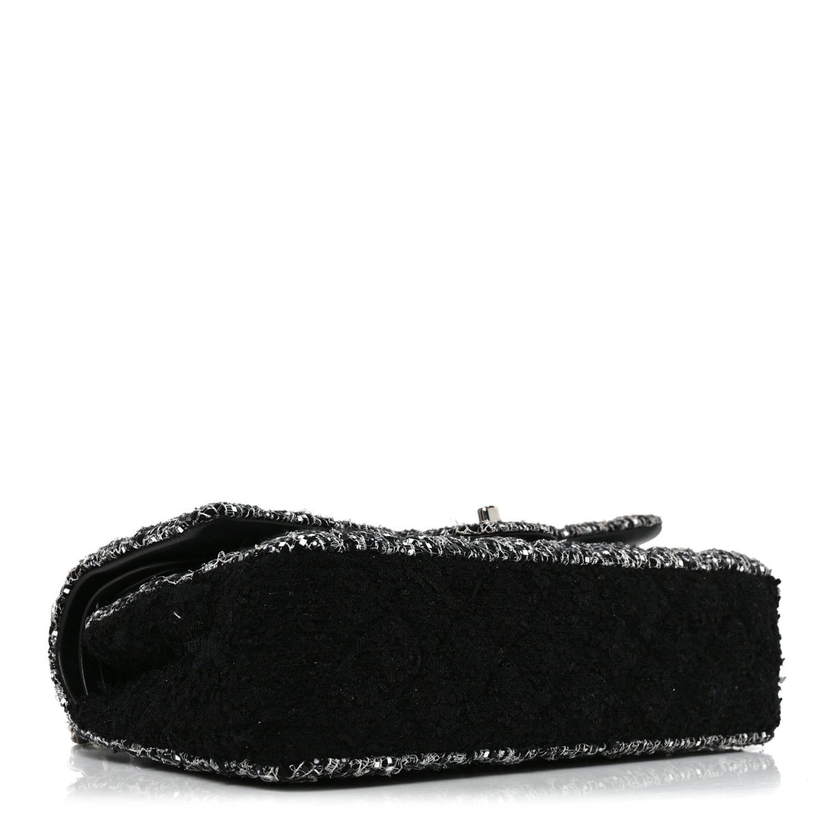 Tweed Sequin Patchwork Medium Double Flap Black White
