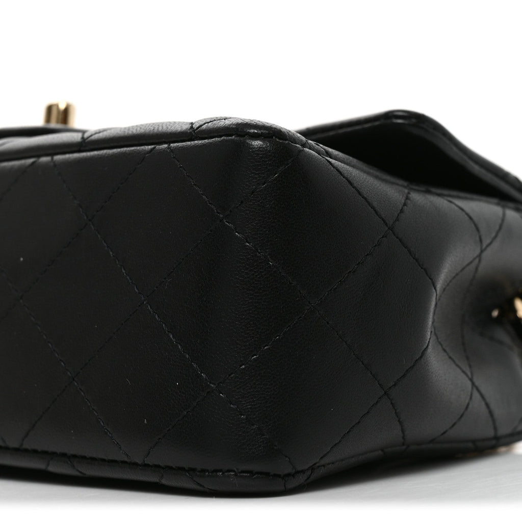 Lambskin Quilted Mini Coco Charms Rectangular Flap Black