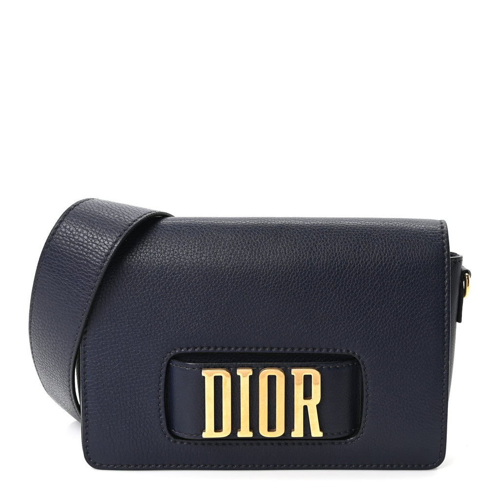 Grained Calfskin Dio(r)evolution Flap Bag Navy Blue