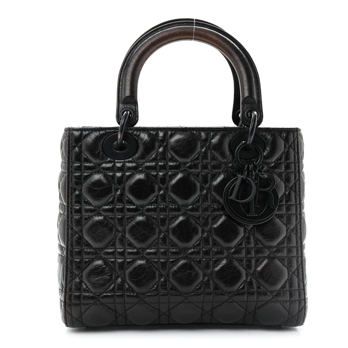 Crinkled Calfskin Cannage Medium Lady Dior Black