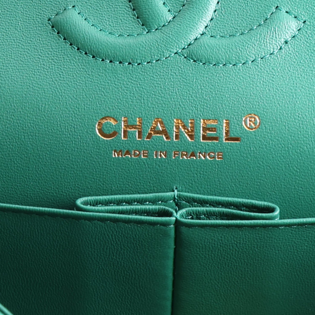Lambskin Quilted Small Double Flap Green