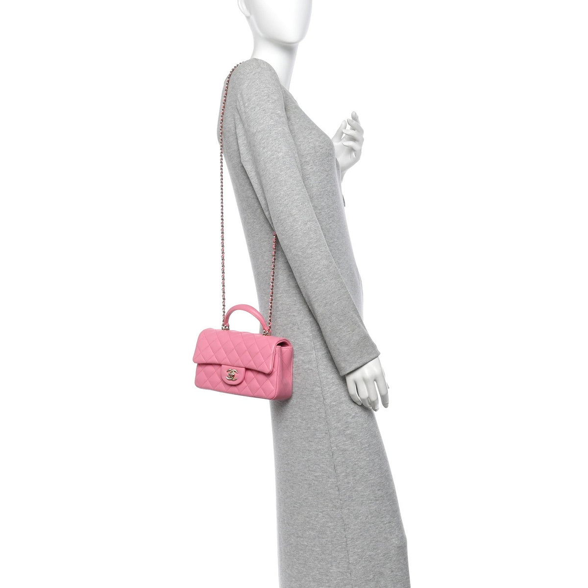 Lambskin Quilted Mini Top Handle Rectangular Flap Light Pink