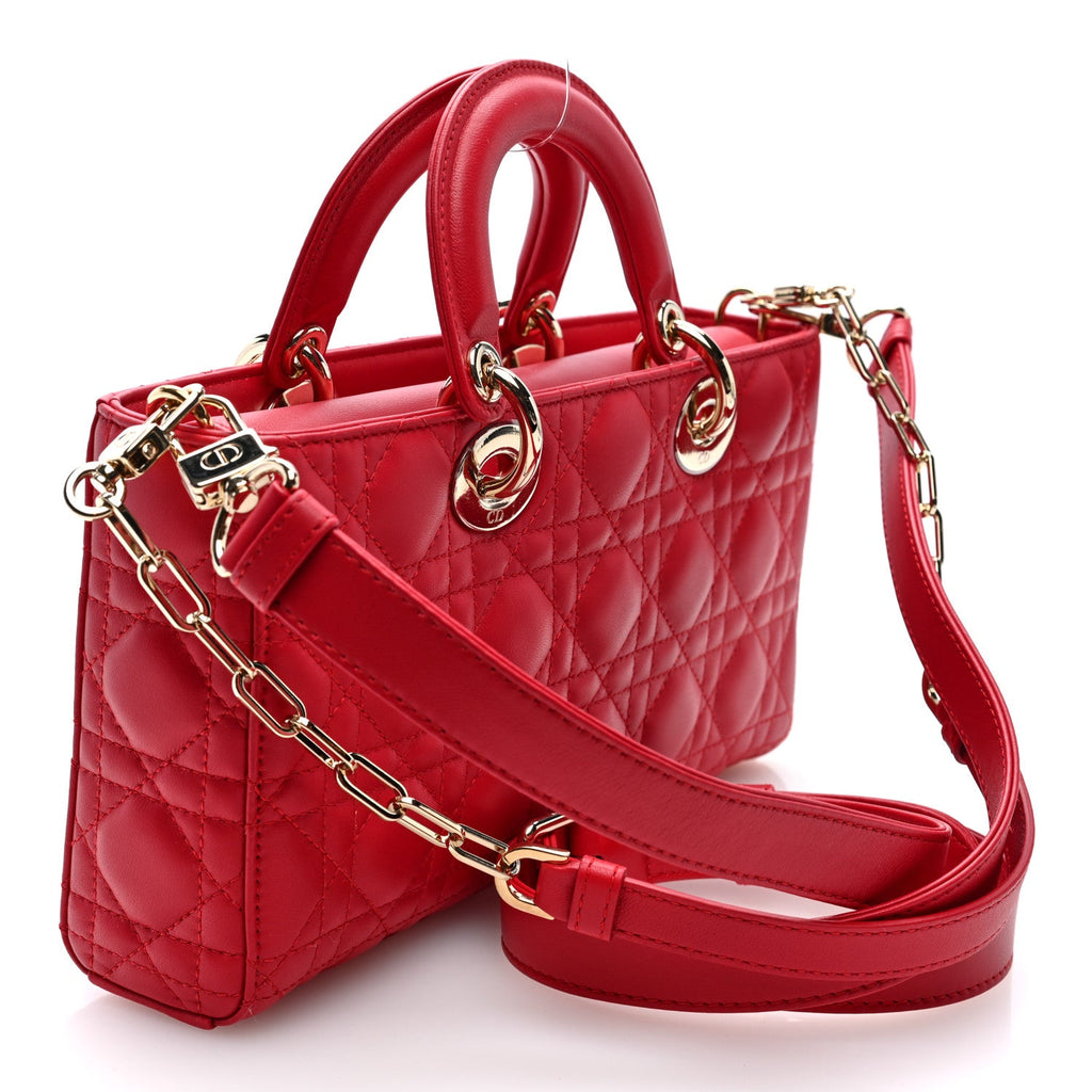 Lambskin Cannage Medium Lady D-Joy Flame Scarlet