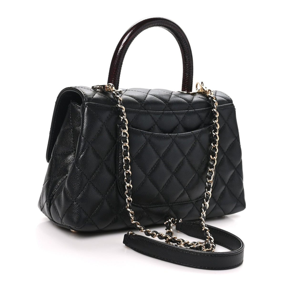 Caviar Quilted Lizard Embossed Mini Coco Handle Flap  Black