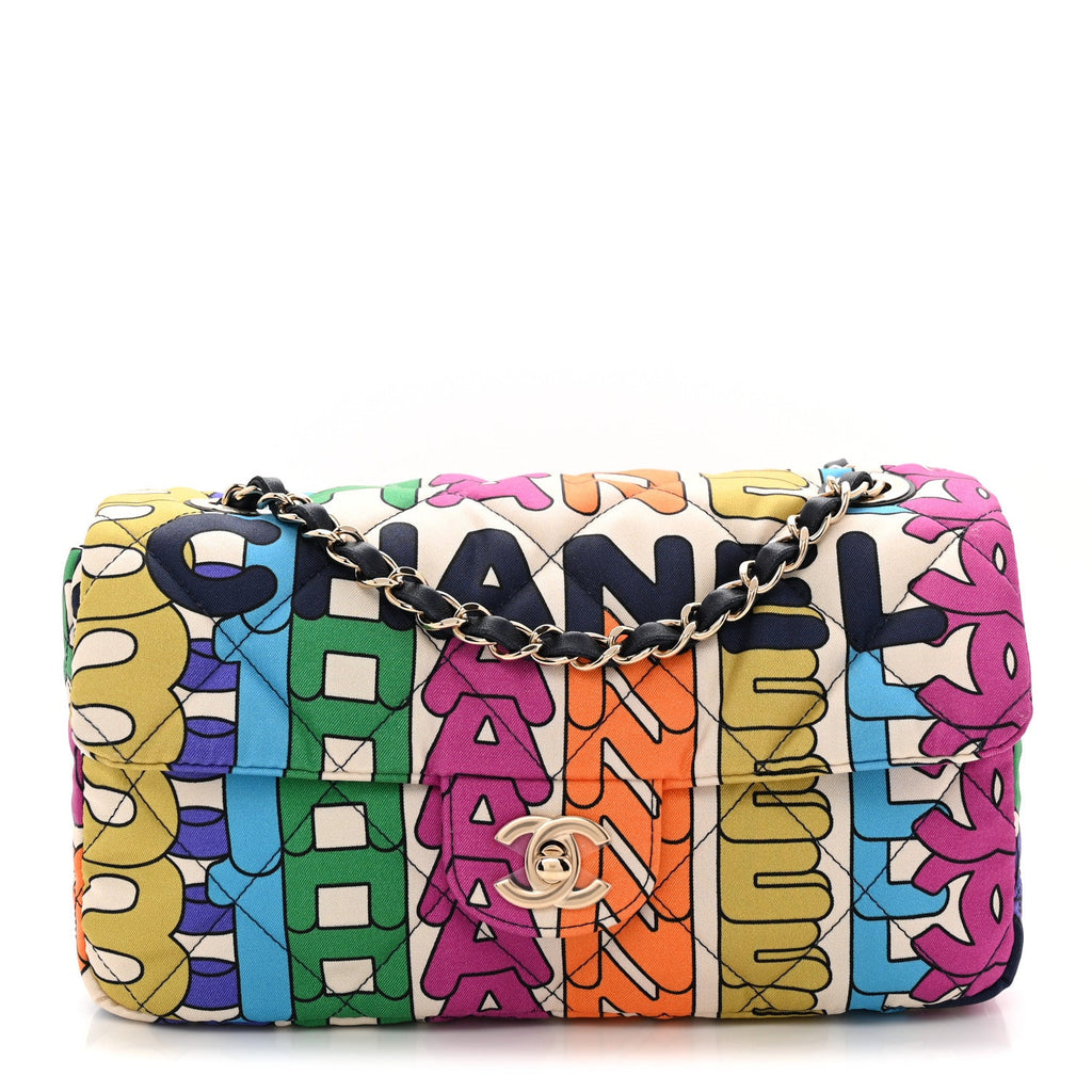Printed Fabric Quilted Logo Single Flap Bag Multicolor