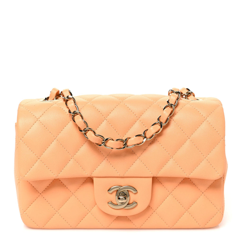 Lambskin Quilted Mini Rectangular Flap Light Orange